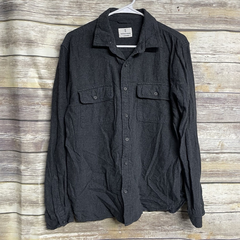 Mutual Weave‎ Shirt Men's Large Flannel Button Up Long Sleeve Gray Outdoors